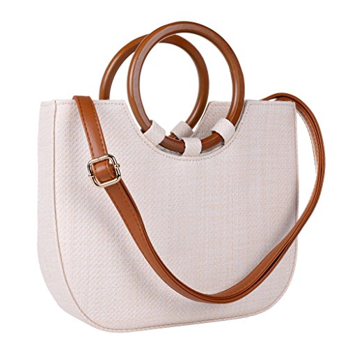 Qzunique Womens Summer Beach Straw Handbag Casual Satchel Straw Bag Top Handle Tote Shoulder Handbag #TOP1