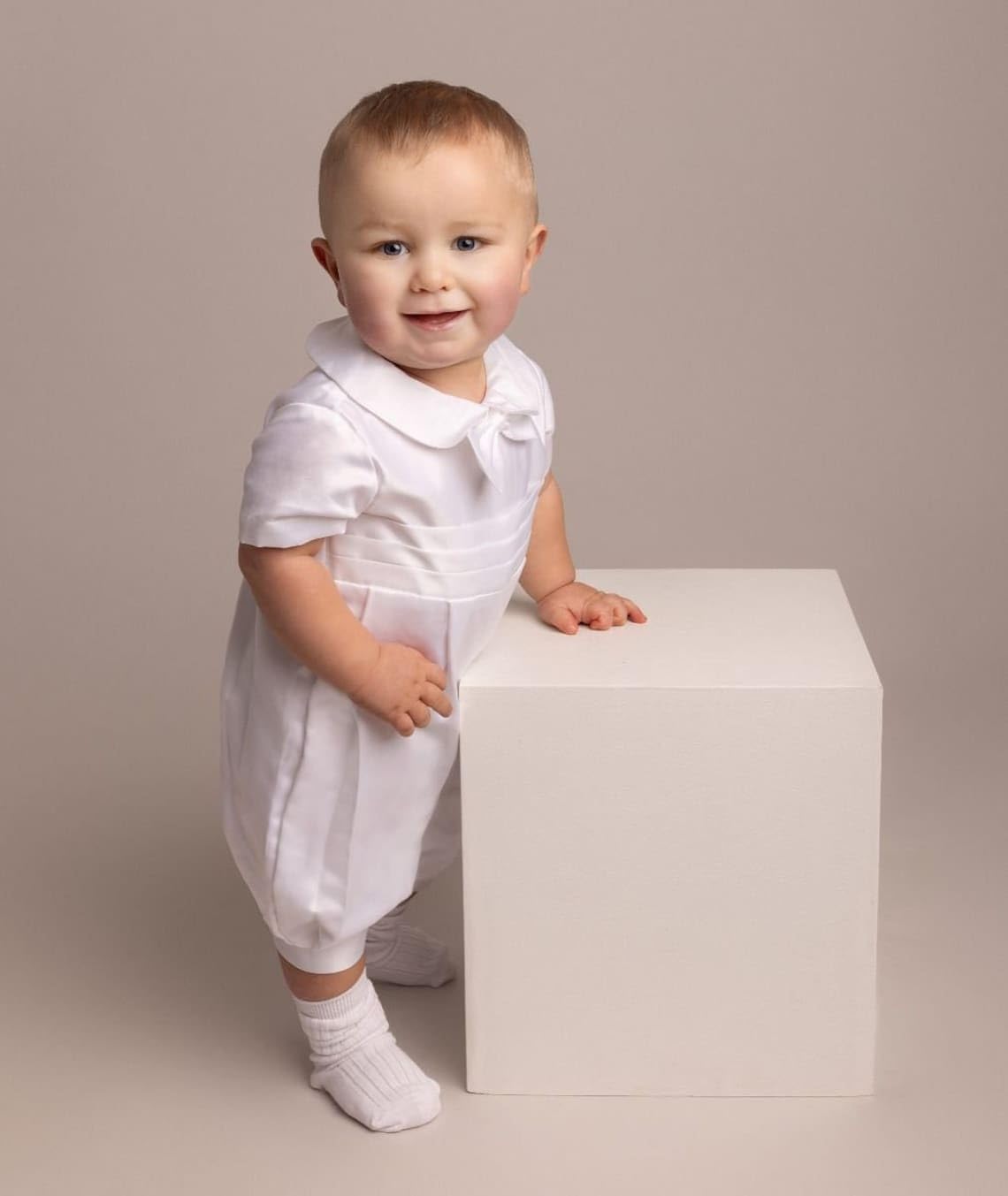 Baby Boys White Christening Set with Quilted Vest and Bonnet - Elegant Baptism Outfit for Infants