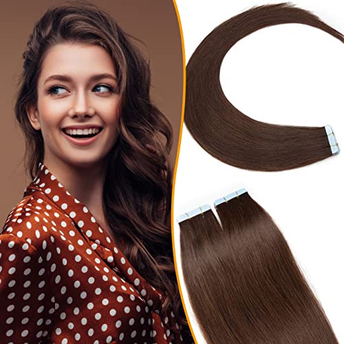 12 (30cm) SEGO Extensiones Adhesivas de Cabello Natural VOLUMEN GRUESO [3g*20PCS] #4 Castaño Chocolate Pelo Humano 100% Remy sin Clip Tape in Hair (60g)