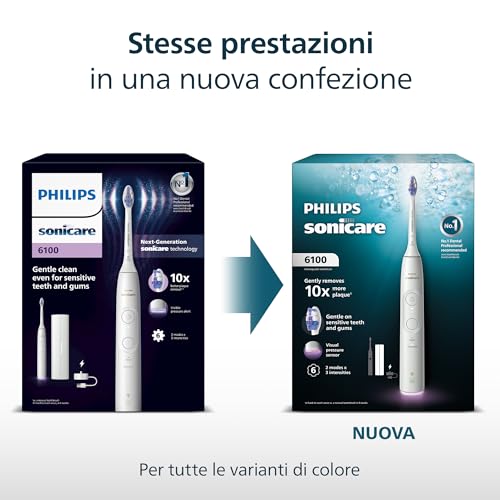 Philips Sonicare 6100, spazzolino elettrico sonico con 2 modalità di spazzolamento e 3 livelli di intensità, avviso di pressione, EasyStart, SmarTimer, azzurro, modello HX7406/02 [Nuova tecnologia] - Immagine 5