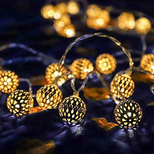 Image of Xenith 14 LED Decorative Moroccan Ball Shape Golden Metal String Lights Fairy Lights Decorative Lights for Diwali Christmas Home Marriage New-Year Bedroom Decoration Lighting (Warm White, 3.5 Meter)