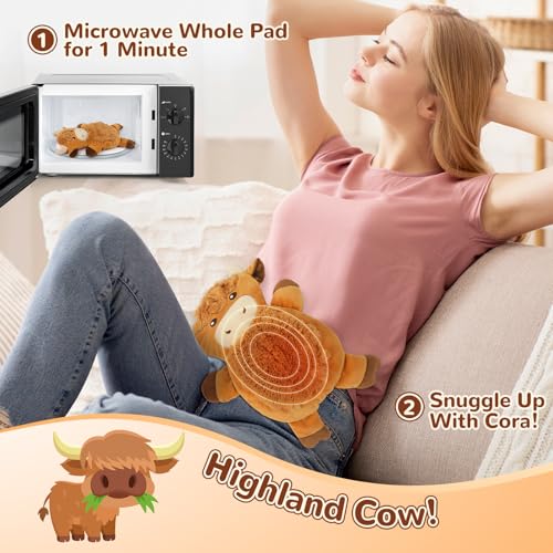 Image of Microwave Heating Pad for Pain Relief, 16 inch x 11 inch Microwavable Heating Pads for Cramps, Back Pain, Neck Shoulder, Muscles, Knee, Joints, Natural Heat Pack Moist Heat, Highland Cow with Round Eyes