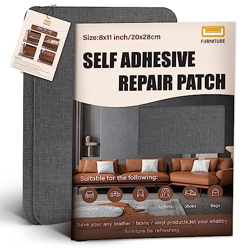 Cahomo 3PCS 11 x 8 inch Fabric Repair Patches, Self-Adhesive Canvas Repair Patches, Fabric Repair Kit for Furniture, Sofas, Car Seats, Chairs, Dark Grey