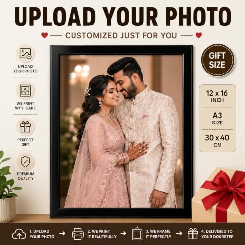 Image of Customized Wall Hanging Wooden Frame with Photo Upload, Personalized Single Photo Print Frame, Custom Gift for Anniversary, Birthday, Wedding, Couples (A4,A3 Size)