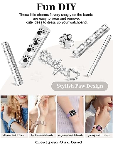 Jr.dm Watch Band Charms With Decorative Bling Rings Loops, Compatible With Apple Watch 40Mm 38Mm 41Mm 42Mm 44Mm 45Mm Metal Diamond Charms Smart Watch Strap Accessories For Iwatch Series 8 7 Se 6 5 4 3 2 1 (No Band)Silver #TOP2