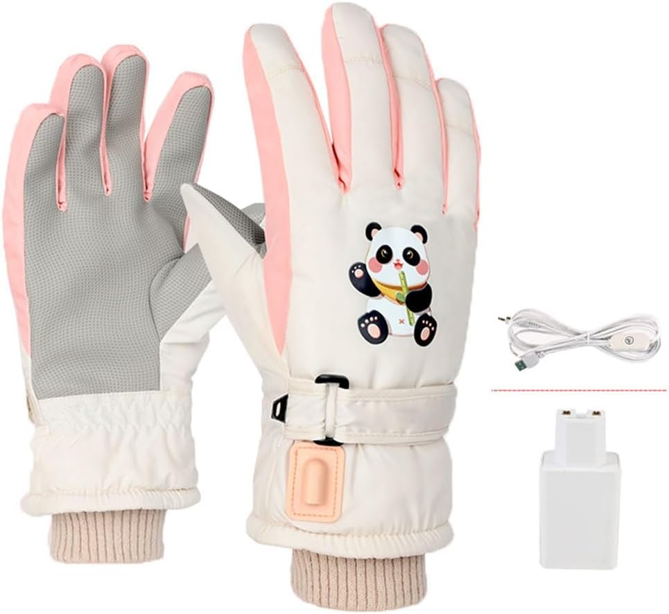 Pink Girls Women Electric Heated Gloves, Rechargeable Waterproof Ski Touchscreen USB Heated Gloves for Winter, Cycling, Skiing, Skating