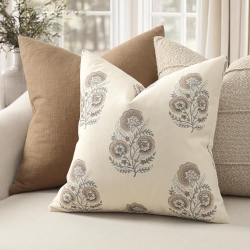 Image of YCOLL Vintage Floral Print Pillow Covers 12x20 Set of 2 Patterned Accent Decorative Cushion Covers Modern Farmhouse Throw Pillow Covers for Sofa Couch Chair Bed Living Room Home Decor, Light Brown
