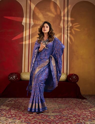 Image of MADHUHANSH Women's Cotton Silk Saree with Unstitched Blouse Piece Zari Weave and Floral Pattern | Heavy Embroidery Saree for Women | Interview Saree for Women | Readymade Blouse with Saree Set