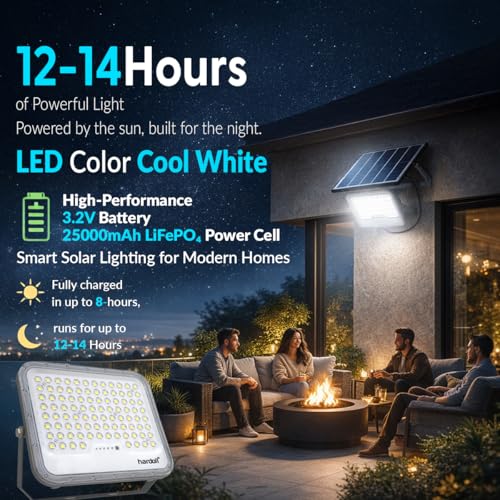 Image of hardoll Solar Flood Light 250W with Remote, Cool White LED, 5M Cable, Waterproof IP65 Aluminium + Lens Body, Replaceable 25000mAh Lifepo4 Battery for Home, Garden, Terrace, Outdoor (Pack of 1)