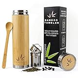 Bamboo Tea Infuser Bottle - loose leaf tea infuser tumbler and tea strainer for loose tea, perfect as a travel mug with a lid. 17oz double-wall steel tea Thermos water bottle – eBook ‘Tea Benefits’