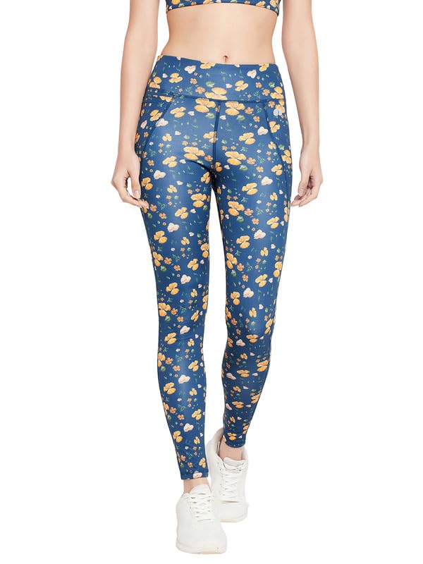 Image of Clovia Women's High Rise High-Rise Floral Print Active Regular Fit Tights With Side Pocket