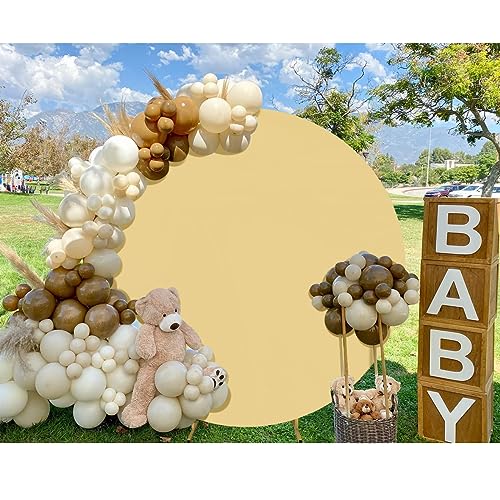 Image of Khaki Round Backdrop Cover 7.2ft Khaki Circle Birthday Photo Balloon Arch Photography Background for Party Baby Shower Wedding Decor