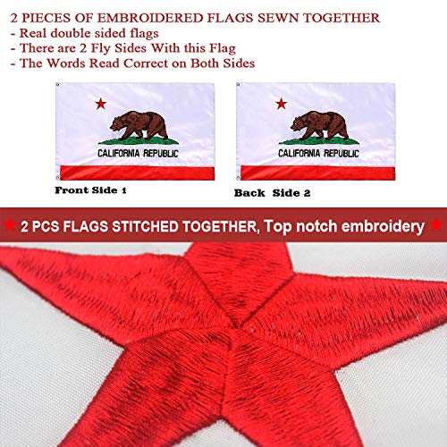 Vsvo California Flag 3X5Ft. - 2 Pcs Embroidered Ca Republic Bear State Flags Stitched Together For Outdoor Use - Durable 300D Nylon - Sewn Stripes - Brass Grommets #TOP5