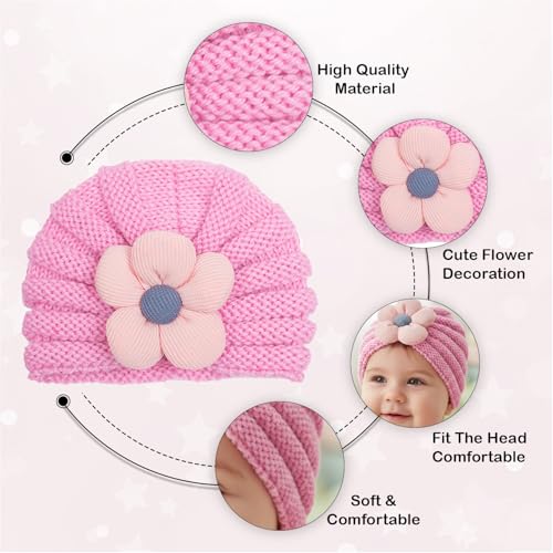 Image of SYGA Baby Cap Flower Wool Warm Knitted Streachable Hat Infant Toddler Baby Cap 0-3 Years
