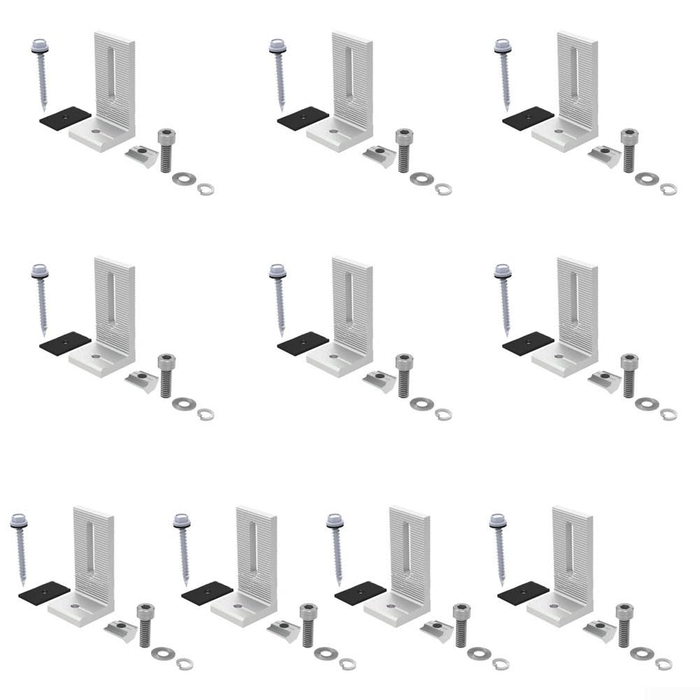 Soporte de montaje en techo de panel solar de aleación de aluminio L pie para estructuras de techo inclinadas inclinadas de estaño soportan condiciones climáticas (10 piezas)