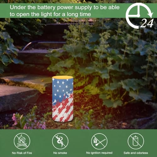 Image of Poceacles 4th of July Flameless Candle Flame Effect Realistic LED Lights Patriotic USA American Flag Battery Operated Flameless Table Lamp for Fourth of July Decor, US Flag Stars and Stripes