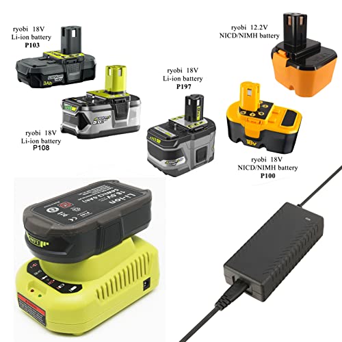 Image of 2Packs 18V Battery and Charger Combo for Ryobi 18 Volt Cordless Tools Battery and P118B Charger, 18V Battery Capacity Output 3.0Ah