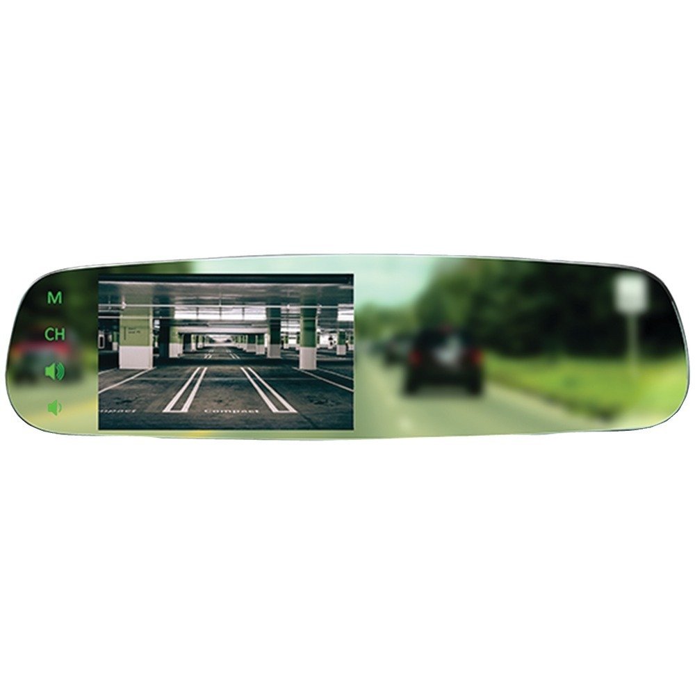 VTM43FL - Frameless Replacement Rear-View Mirror with 4.3" TFT-LCD Backup Camera Monitor, Black, 10.25