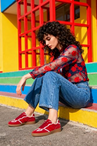 Image of Casual Sneakers for Women Lace Detail Elegant Ribbon Lace-Up Fashion Sneakers with Leather Upper Memory Foam Insole and Trendy Casual Shoes for Women