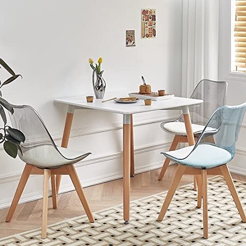 Image of Dream Furnishing - Set of 4 Scandinavian Modern Style Mid Century Modern Dinning Room Cafe Hotel Office Wooden Legs Chair (Transparent White Seat)