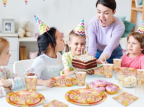 Twowyhi 108Pcs Groovy Party Supplies 24Guests Groovy Party Tableware Set Groovy Boho Hippie Daisy 9”Paper Dinner Plates 7”Dessert Plate Groovy Cups And Napkins For Girl Hippie Rainbow Boho Party Decor #TOP2