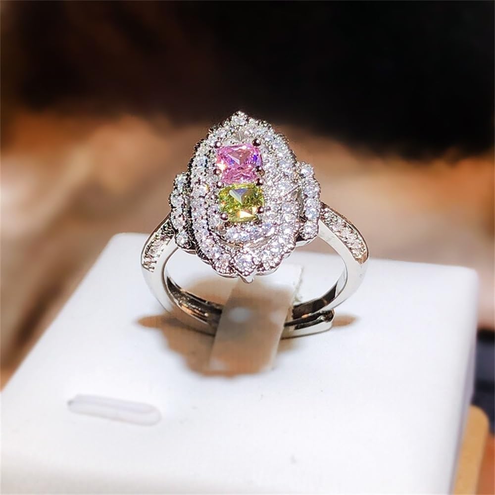 925 Sterling Silver Shiny Full Diamond Gemstone Ring 18K Gold 3Ct Cubic Zirconia Promise Cocktail Rings CZ Diamond Multi Row Ring Eternity Engagement Wedding Band Open Rings for Women Z.107 (NO.1)