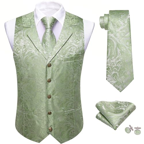 Image of Barry.Wang Mens Silk Lapel /Shawl Collar Vest Tie Sleeve Holder Set Formal /Casual Paisley Vests Wedding Tuxedo Waistcoat