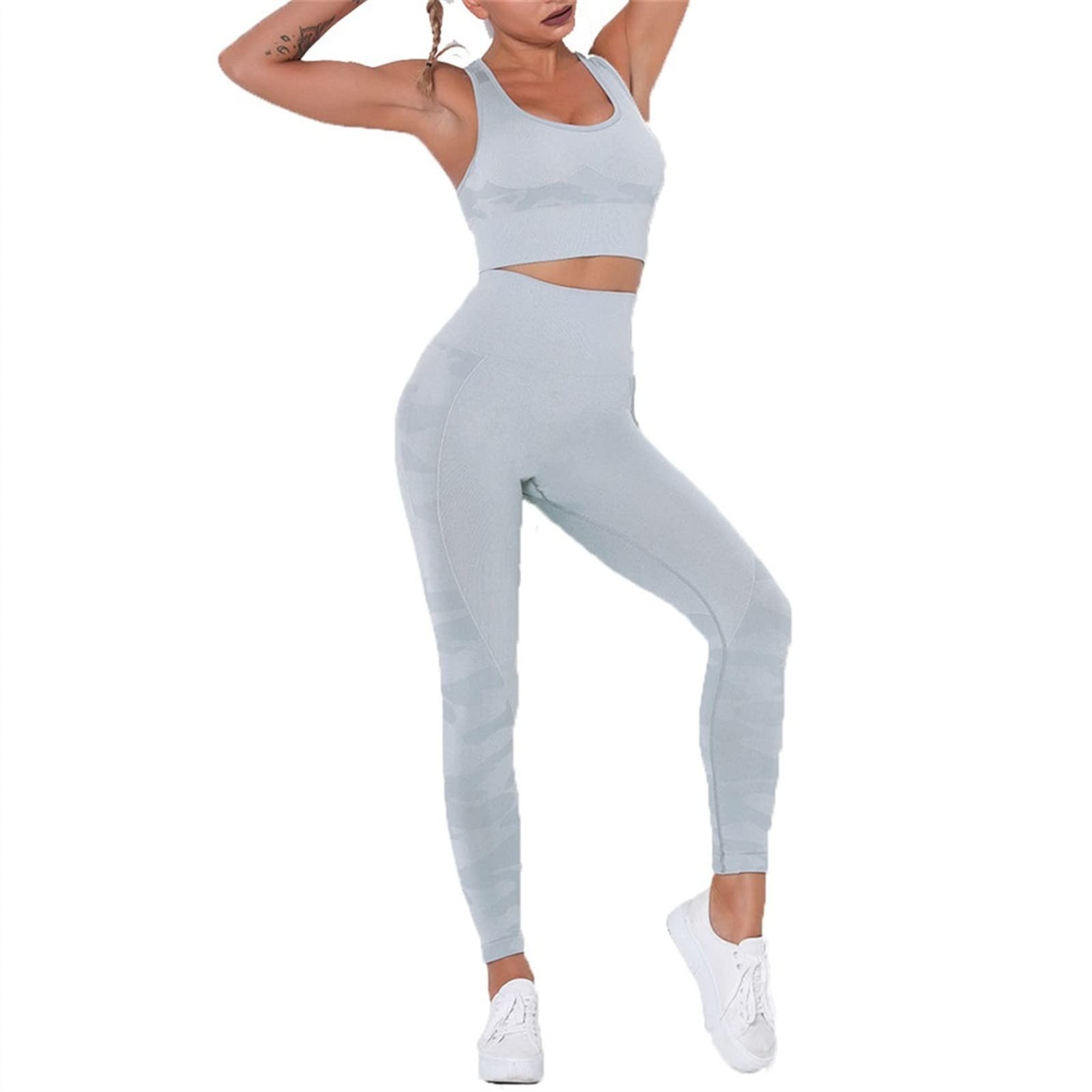 Damskie dresy treningowe do jogi, strój dla kobiet, zestaw 2 sztuki, nakładka do jogi Scrunch tłok, gimnastyka, legginsy bez ramion, sportowy biustonosz z rękawami crop Top Yoga Fitness dres treningowy 2 sztuki