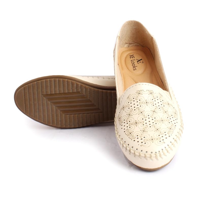 Image of XE Looks Women's Laser Cut Floral Slip-On Loafers | Soft Faux Leather with Elastic Band for Easy Wear Loafers For Girls & Women