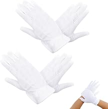 White Gloves, with Press Stud One Size, Adult, Embroidered Stitching on the Back of the Hand, Christmas, St Nicholas, Carnival, Halloween, Theme Party, Costume, Theatre, white, M