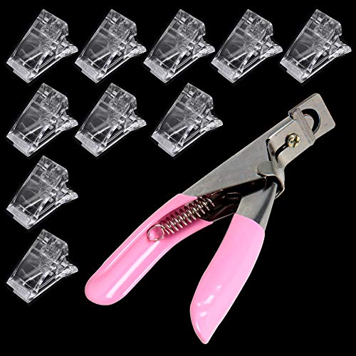 SBYURE 10 PCS Nail Tips Clip for Quick Building Poly Gel Nail Clips For Finger Nail Extension with 1Pcs False Nail Tip Cutter