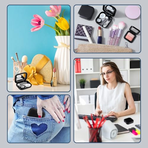 Classicseali 2pcs Travel Contact Lens Case Kit, Portable Contact Lens Case with Contact Lens Applicator Tool and Mirror Solution Bottle for Daily Vision Care and Outdoor Use, Travel Size (Black)