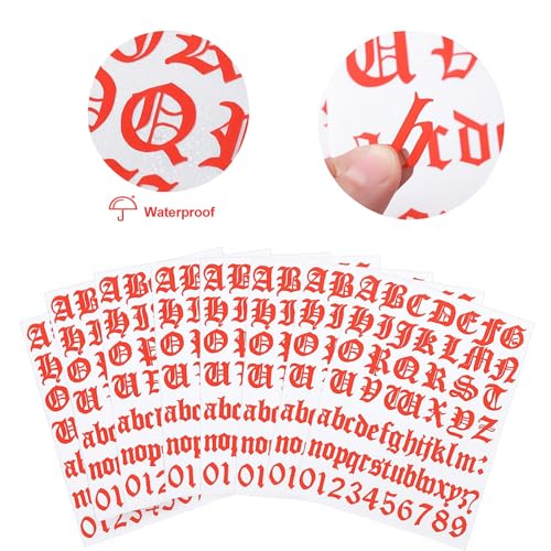 Image of Teling 8 Sheets Letter Stickers Vinyl Old English Alphabet Number Stickers Self Adhesive Stick on Letters for Back to School Scrapbooking DIY Art Business Mailboxes Address Craft(1 Inch,Red)