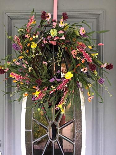 22 Inches Lavender Daisy Floral Twig Door Wreath With Springtime Faux Flower And Grapevine Wreath Base For Spring And Summer Front Door Decor #TOP2