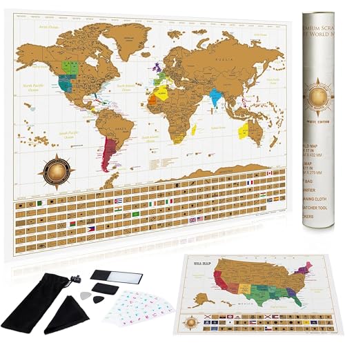 InnovativeMap Premium Scratch Off World Map Poster - Deluxe Scratch Off Map of the World with All Country Flags - Wall Art Travel Gift - Includes Accessories, 17 x 24 Inches - Black and Gold Edition
