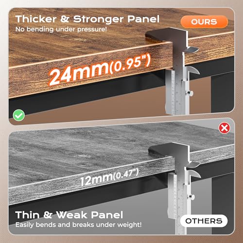 Huuger 55 x 24 inch Desk with Power Outlets & USB-C, Deeper & Thicker Desktop, Robust Metal Tubes, Computer Desk, Heavy Duty Office Desk, Work Gaming Desk for Home Office, Rustic Brown