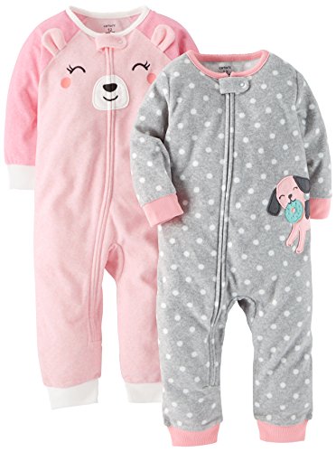 Carter's Toddler Girls 2-Pack Fleece Footless Pajamas, Puppy/Bear, 3T