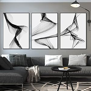 MENAYODA Canvas muurkunst schilderij, set van 3 zonder lijst abstracte lijn zwart-wit kunst muurkunst canvas schilderij, moderne Scandinavische poster foto voor woonkamer woondecoratie (50x70cm)