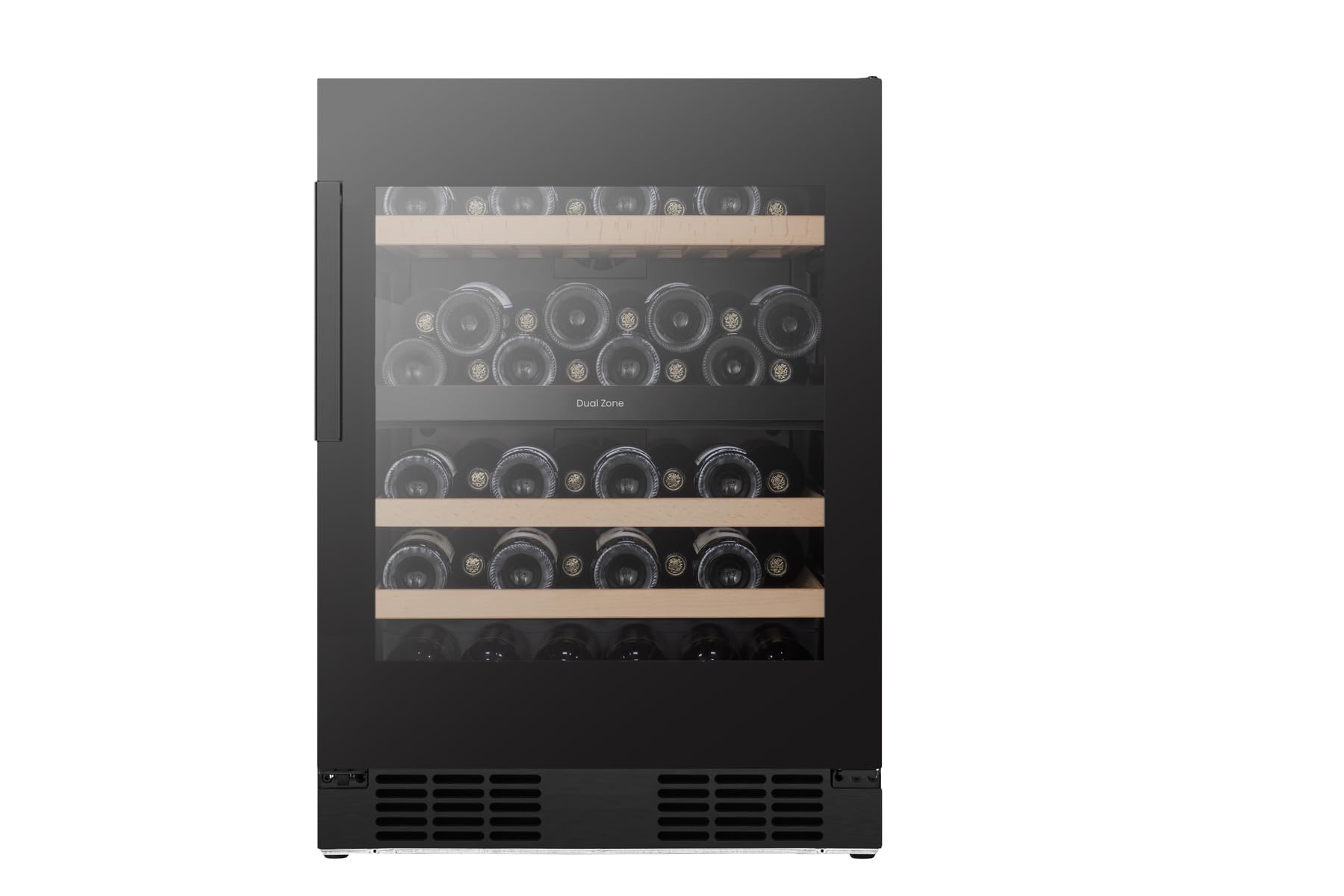 Hisense RW3N122GSLF Weintemperierschrank/Freistehend/EEK F/46 Flaschen Kapazität/WIFI/Anti UV-Glasfront/DualZone/Multi Air Flow/Buchholzablagen/Soft Close Einlegeböden/HxBxT: 81,9x59,5x57,5cm/Schwarz