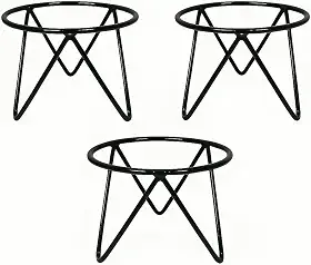 Suporte para Vaso de Planta, Ferro Preto, Design Geométrico, 20 cm x 15 cm, Conjunto com 3 Peças