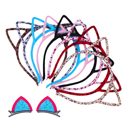 Cat Ear Headband Esee 8Pcs Hair Band Fluffy Hair Hoop with 1 Pair Cat Ear Hairpin for Party and Daily Decoration