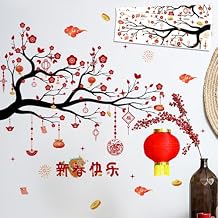 Lunar New Year Wall Window Sticker Decal Chinese New Year Decorations Happy New Year Red Fu Character Lanterns Envelopes Gift Tag Stickers for Spring Festival Lunar New Year Party Wall Decor