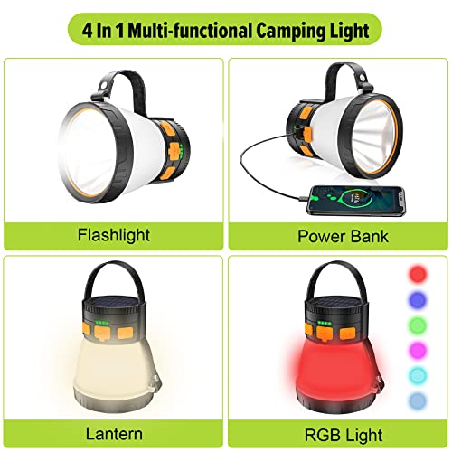 Led Camping Lantern, 1500 Lumens Camping Lantern Rechargeable With Solar Panel Charging, Waterproof, 8 Light Modes, 7500Mah Power Bank, Camping Flashlight For Hurricane Emergency, Hiking, Outdoor #TOP2