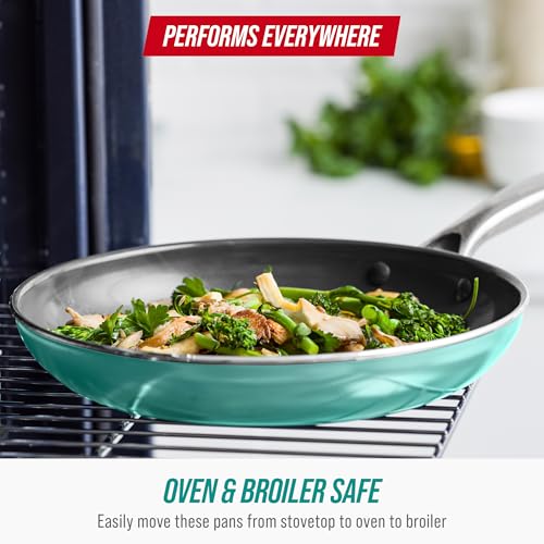 Image of Blue Diamond 8 inch Nonstick Frying Pan Skillet, Diamond Infused Ceramic PFAS-Free, Dishwasher & Oven Safe, Stay Cool Handle, Durable Non Toxic Metal Utensil Safe, Egg & Omelet Pan, Turquoise