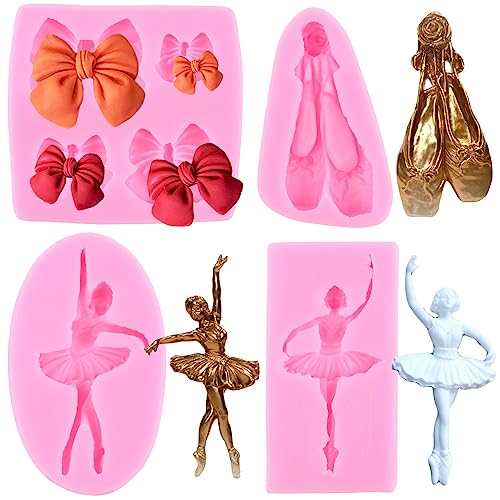 Mujiang Ballet Dancer Shoes Silicone Mold Bow Fondant Molds Set Of 4