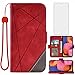 Asuwish Compatible with Samsung Galaxy A20s Wallet Case and Tempered Glass Screen Protector Leather Flip Card Holder Stand Cell Accessories Phone Cover for Glaxay A 20s Plus Gaxaly A207M Women Men Red