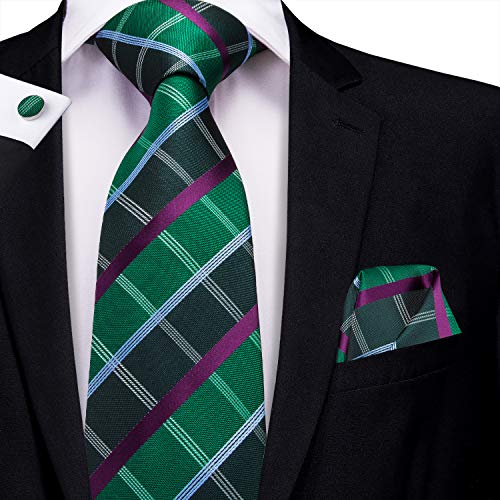 Image of Dubulle Mens Paisley Striped Tie Woven Necktie for Men and Handkerchief Cufflinks Set Wedding Formal Business