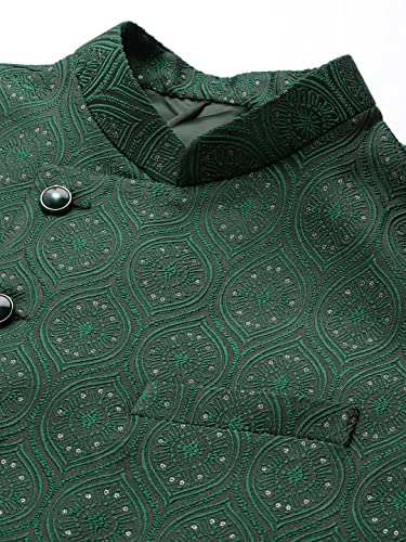 Image of MANQ Men Fawn Woven Jaquard Silk Nehru Jacket