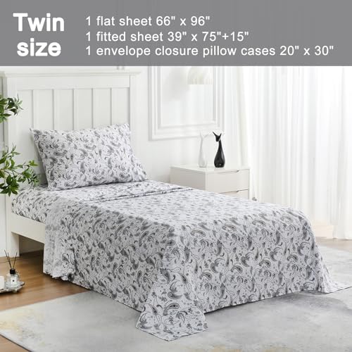 Image of JSD Vintage Paisley Printed Twin Sheet Set Extra Deep Pocket | 3 Piece Soft Microfiber Sheets, OEKO-TEX Certified, Easy Care