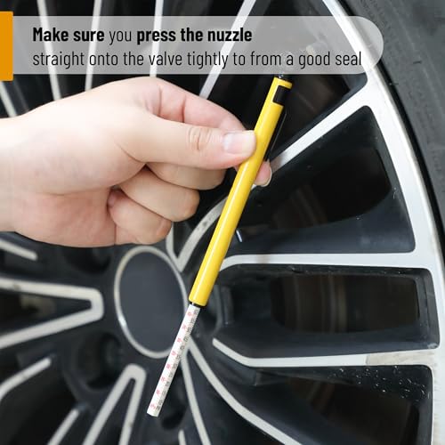 Image of UNCO- Pencil Tire Pressure Gauge, 2 Pack, 10-75 PSI, Yellow, Stainless Steel Body, Metal Made Nozzle, Rust and Corrosion Resistant, Pencil Air Pressure Gauge for Tires, 3 Measurements for Cars, Bikes